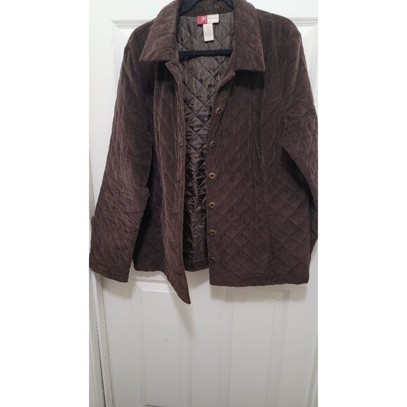 JM Collection Quilted Brown Corduroy Jacket With Button Front & Pockets Plus Si - Picture 8 of 11